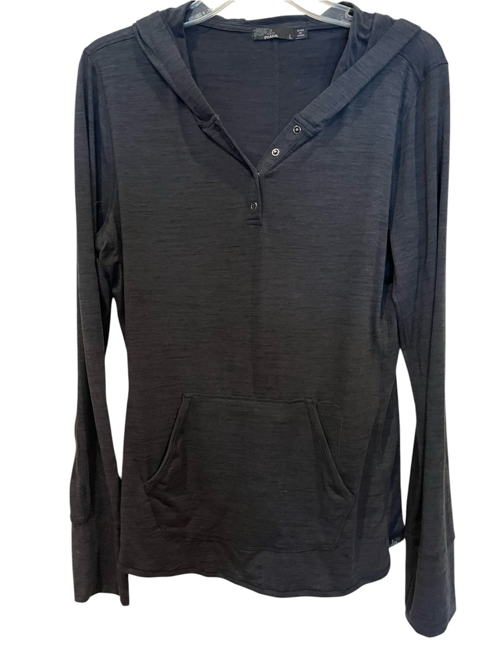 PrAna Sol Protect dark gray Hooded Knit Henley Top size large